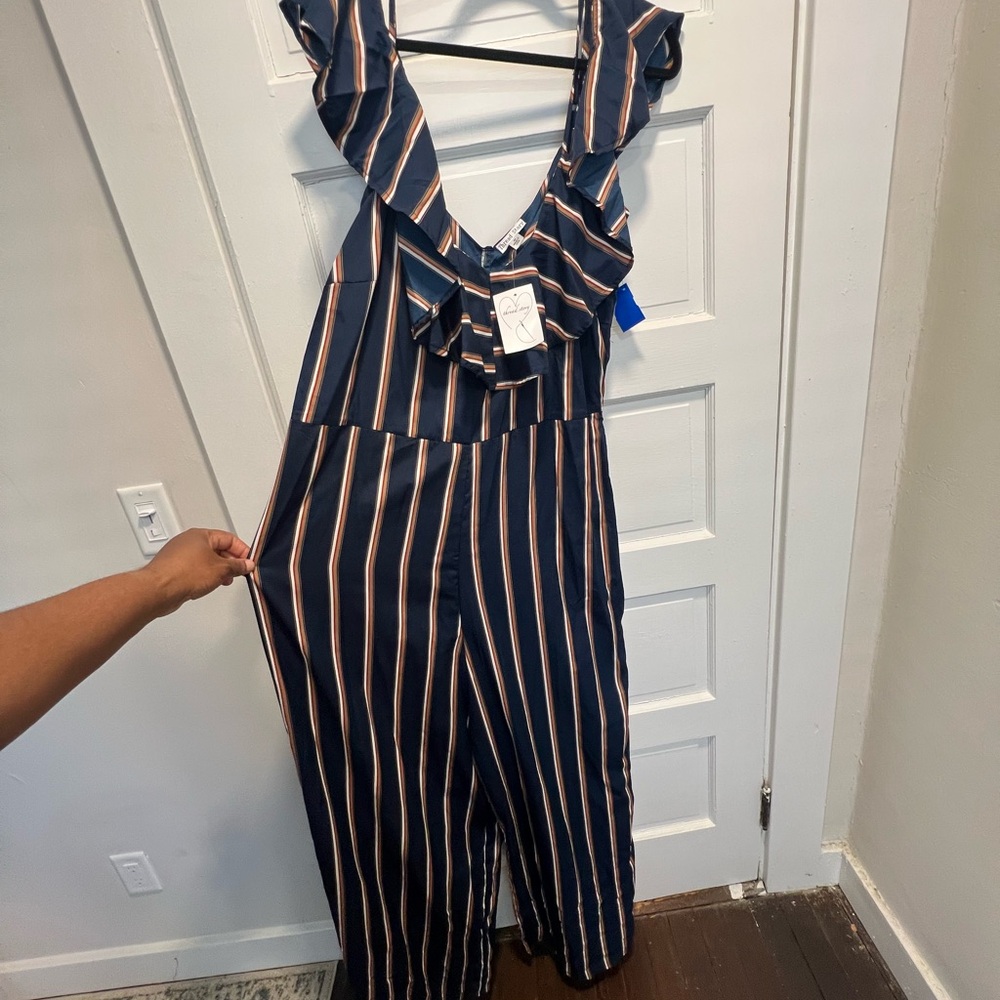 THREAD STORY Nautical Blue and White Striped Jumpsuit with Adjustable Straps 🛳️